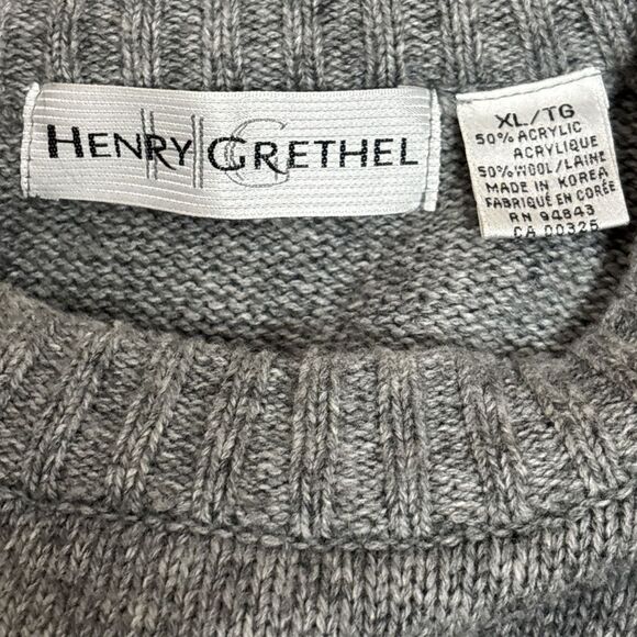 Henry Grethel Men's XL Grey Crewneck Chunky Knit Wool Blend Grandpa Sweater - Picture 13 of 14